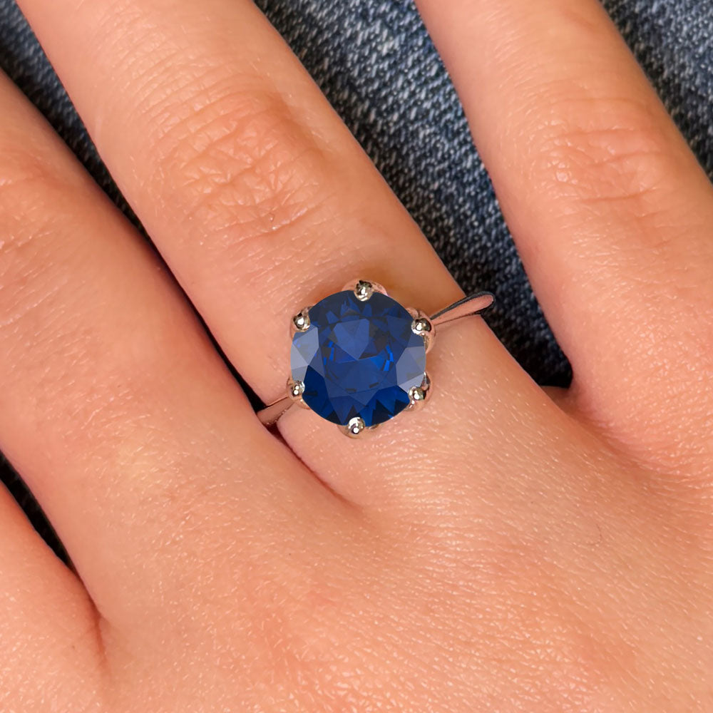 Round Cut Solitaire Blue Sapphire Engagement Ring