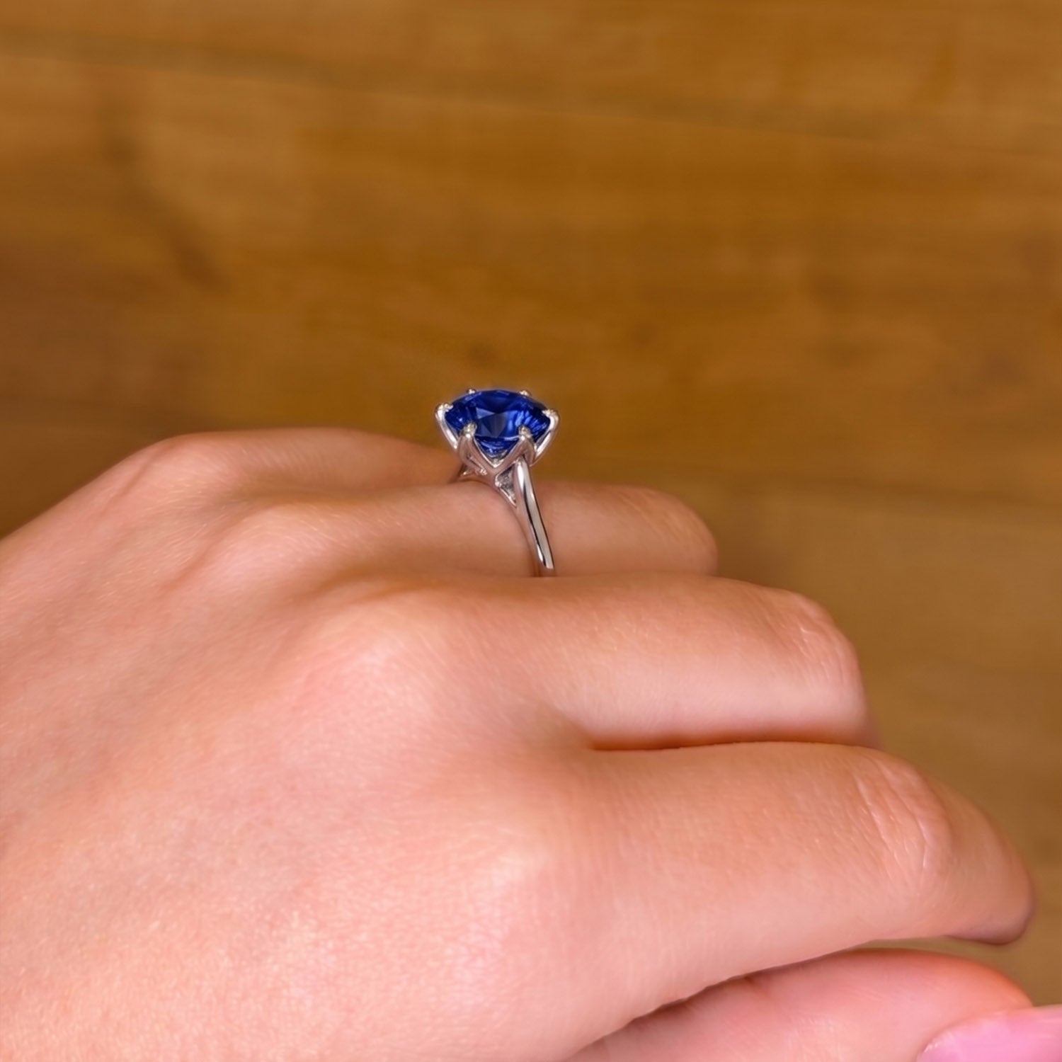 Round Cut Solitaire Blue Sapphire Engagement Ring