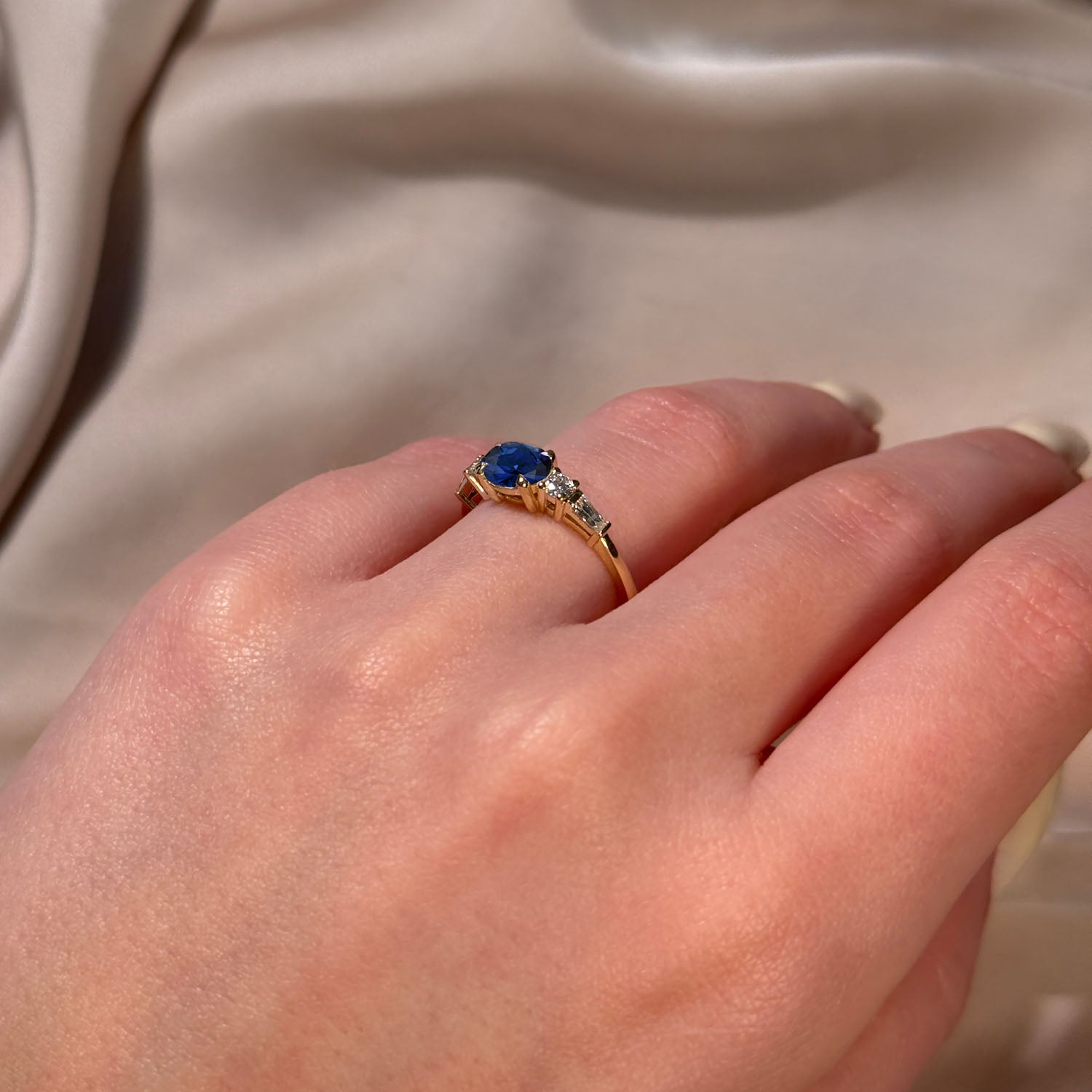 Oval Cut Five Stone Blue Sapphire Engagement Ring