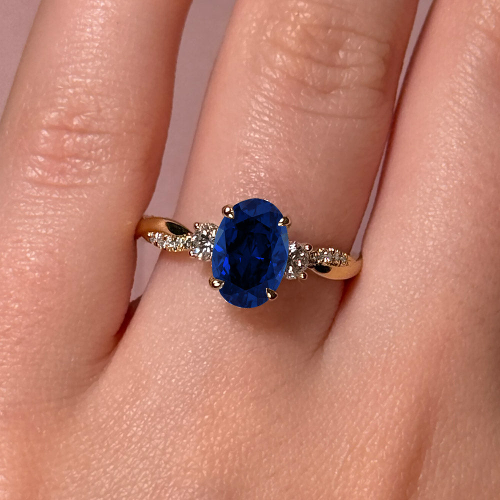Oval Cut Twisted-Band Blue Sapphire Engagement Ring - Featured Image