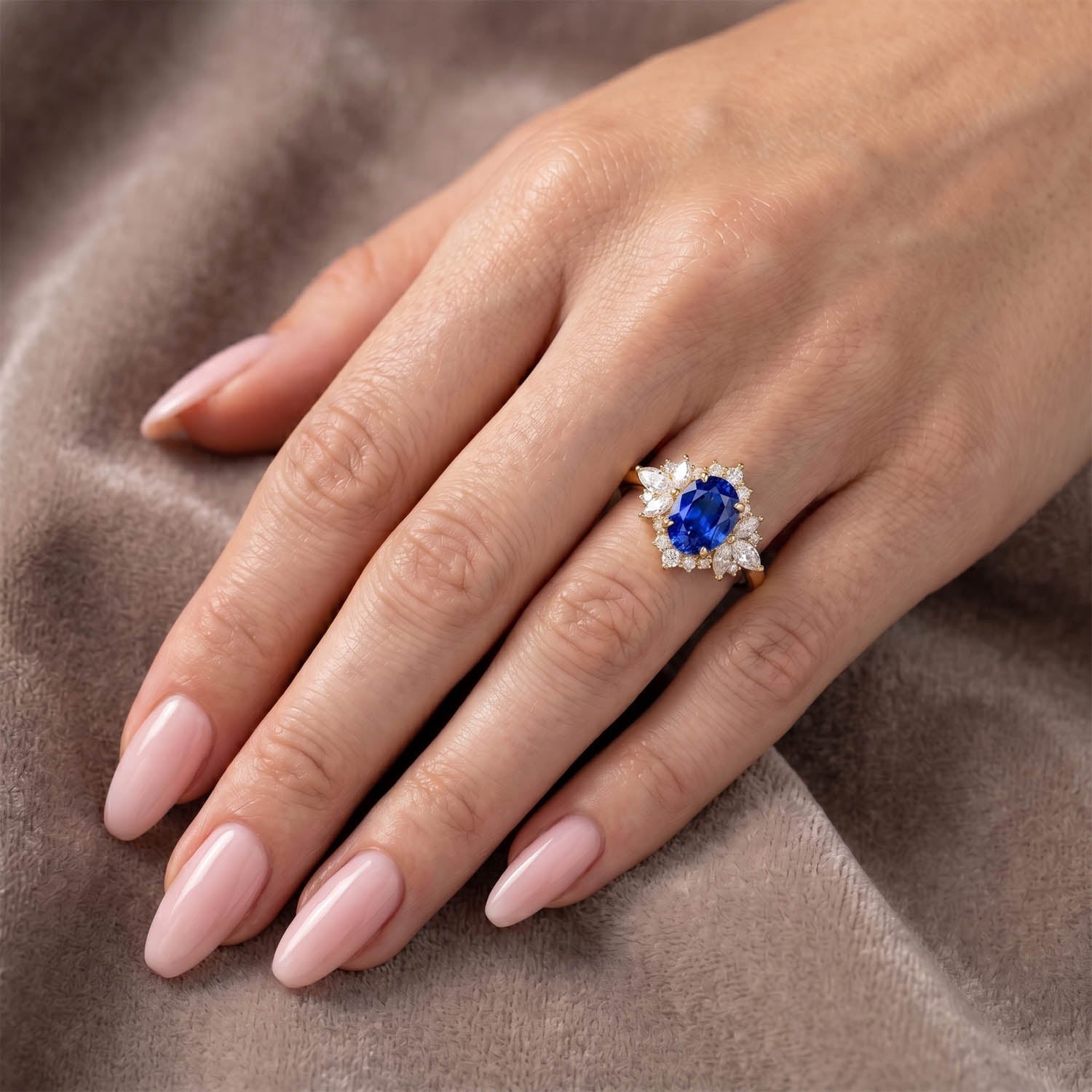 Oval Cut Vintage Halo Blue Sapphire Engagement Ring