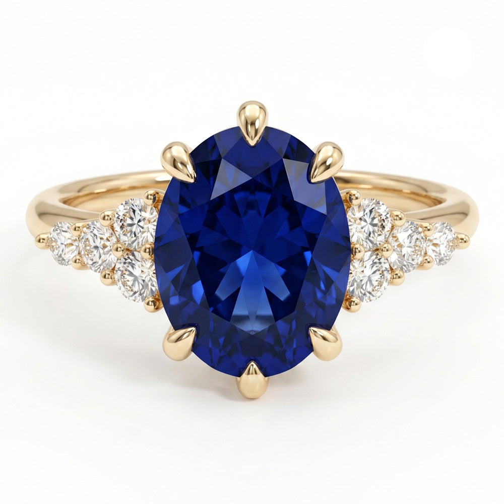 Oval Cut Cluster Blue Sapphire Engagement Ring