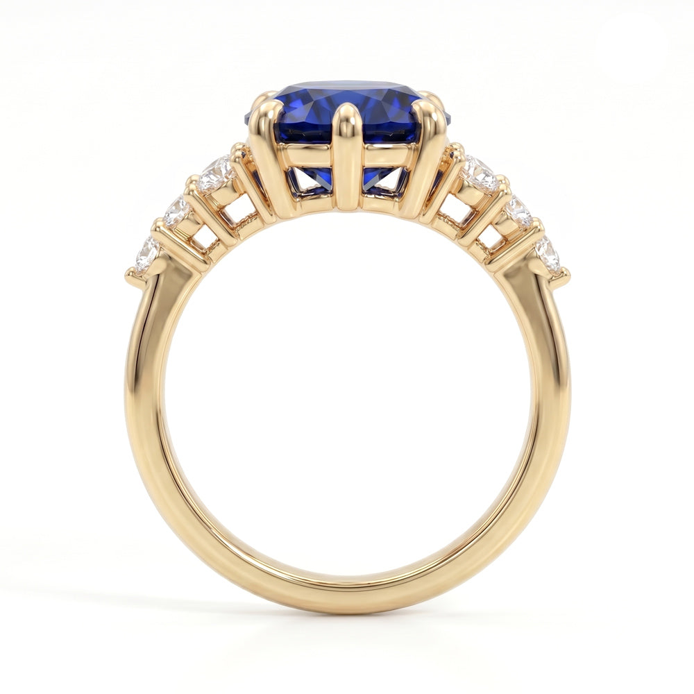 Oval Cut Cluster Blue Sapphire Engagement Ring