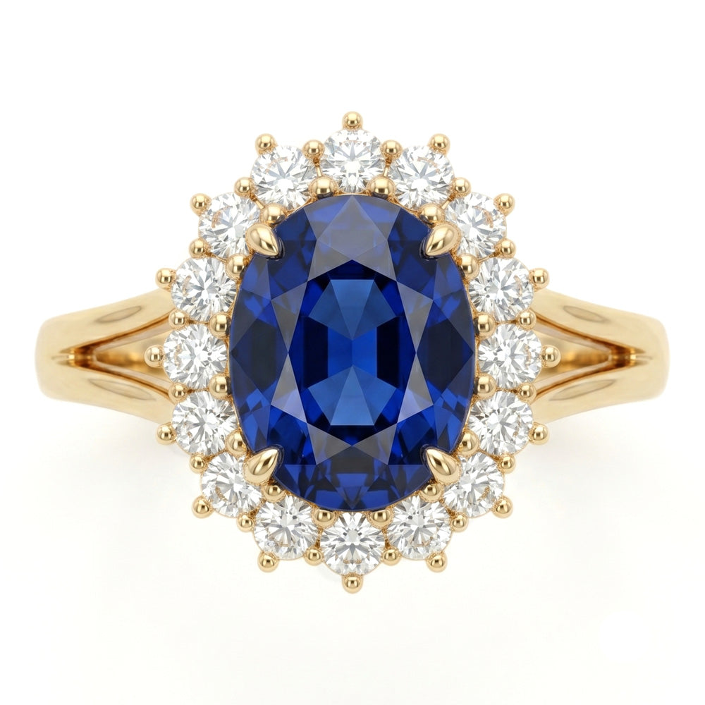 Oval Cut Halo Blue Sapphire Engagement Ring - Featured Image