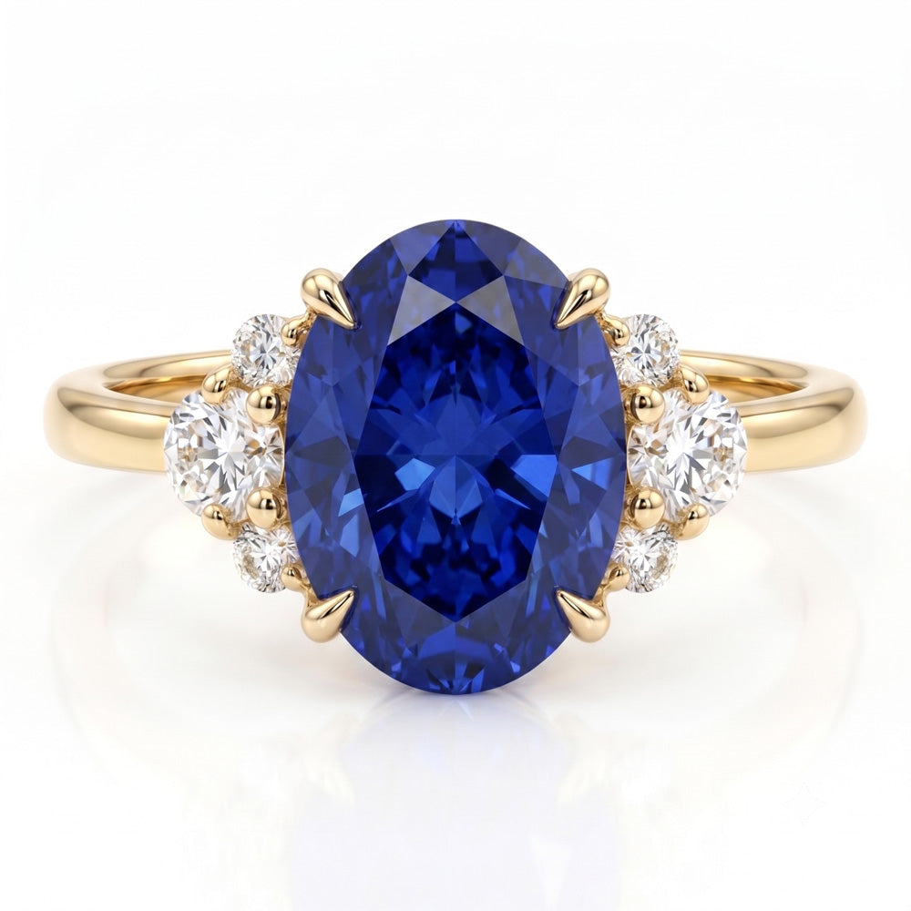 Oval Cut Cluster Blue Sapphire Engagement Ring