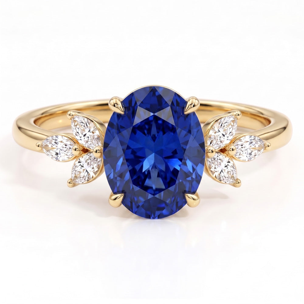 Oval Cut Cluster Blue Sapphire Engagement Ring - Featured Image