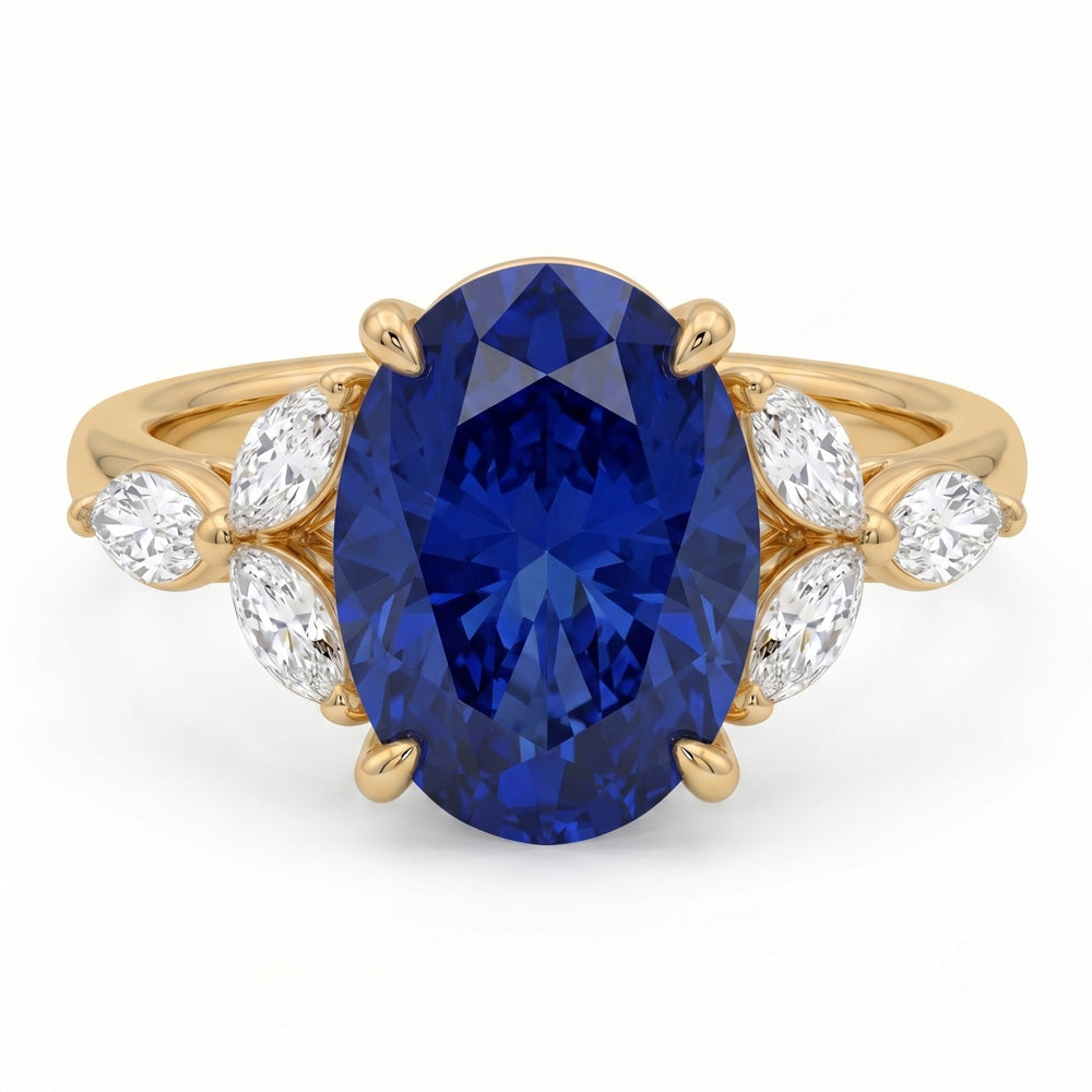 Oval Cut Cluster Blue Sapphire Engagement Ring