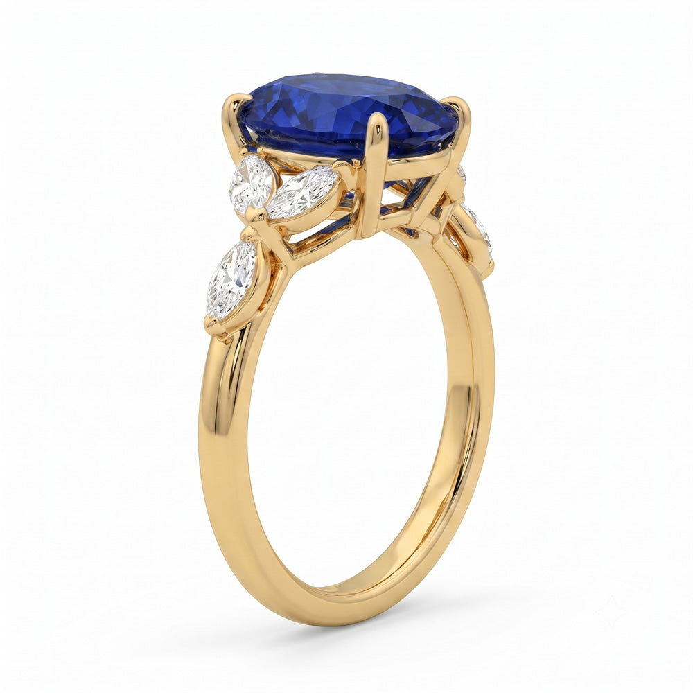 Oval Cut Cluster Blue Sapphire Engagement Ring