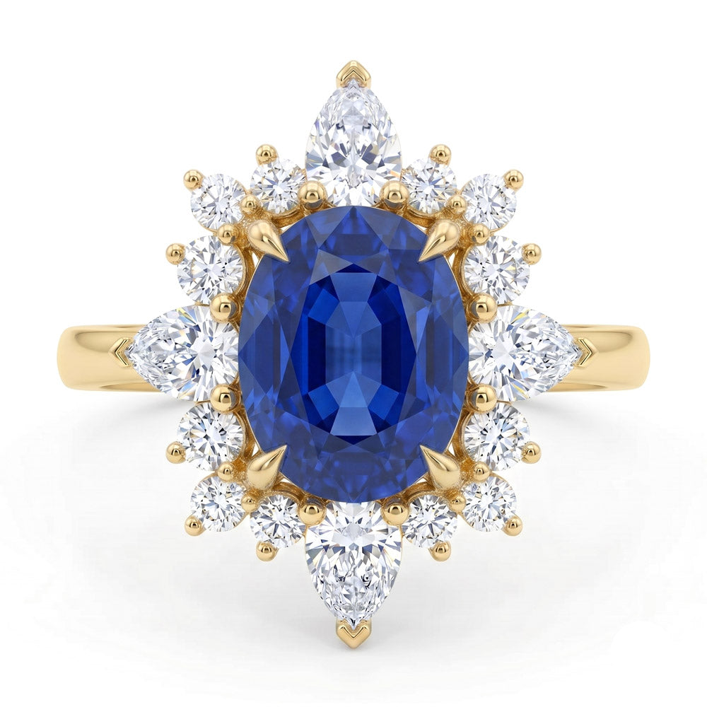 Oval Cut Halo Blue Sapphire Engagement Ring