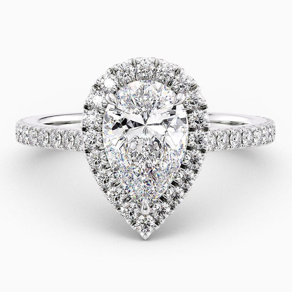 2 Carat Pear Cut Halo Natural Diamond Engagement Ring GIA Certified