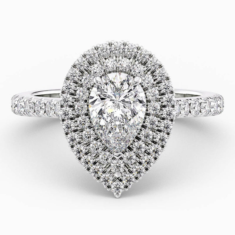 Pear Cut Double Halo Natural Diamond Engagement Ring