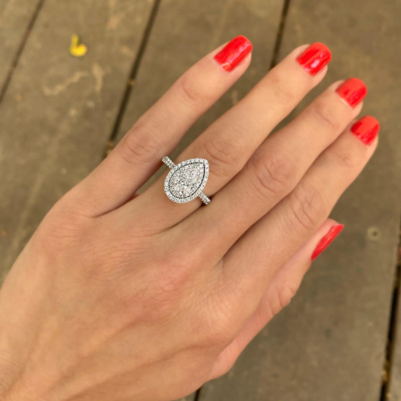 1.50 Carat Cut Pear Cut Double Halo Lab Grown Diamond Engagement Ring