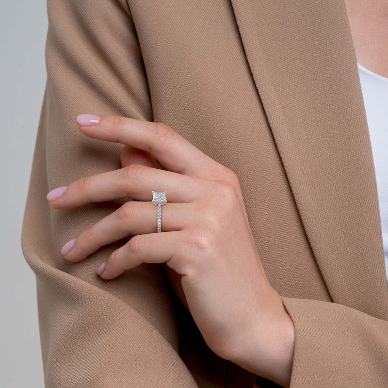 Princess Cut Hidden Halo Lab Grown Diamond Engagement Ring