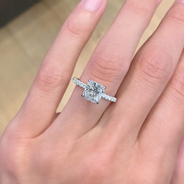 1.90 Carat Cushion Cut Hidden Halo Lab Grown Diamond Engagement Ring