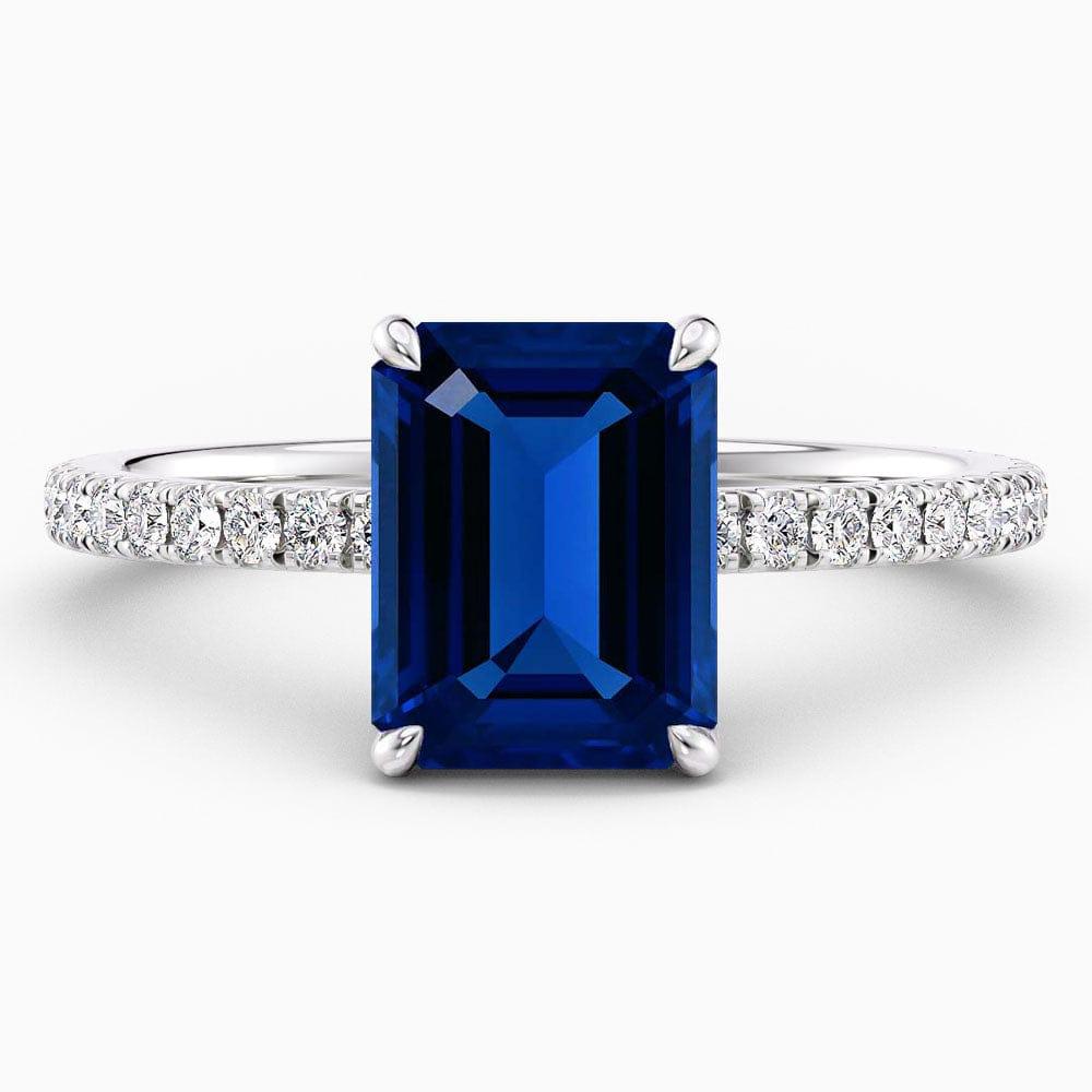 4.50 Carat Emerald Shape Hidden Halo Blue Sapphire Engagement Ring - Featured Image