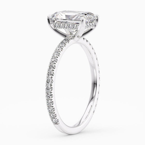 4.50 Carat Emerald Shape Hidden Halo Blue Sapphire Engagement Ring