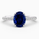 5.50 Carat Oval Shape Hidden Halo Blue Sapphire Engagement Ring