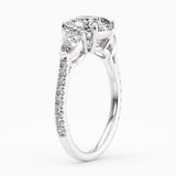 Cushion Cut Three Stone Natural Diamond Engagement Ring