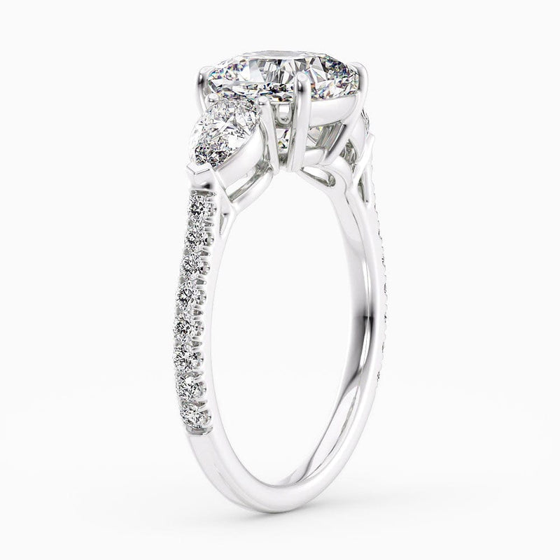 Cushion Cut Three Stone Natural Diamond Engagement Ring