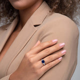 Cushion Cut Three Stone Blue Sapphire Engagement Ring