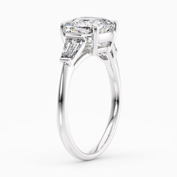 2.50 Carat Cushion Cut Unique Three Stone Lab Grown Diamond Engagement Ring