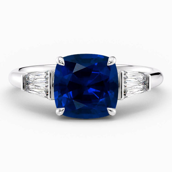 Cushion Cut Unique Blue Sapphire Engagement Ring