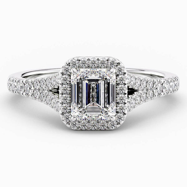 1.40 Carat Emerald Cut Halo Lab Grown Diamond Engagement Ring