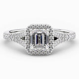 Emerald Cut Halo Natural Diamond Engagement Ring