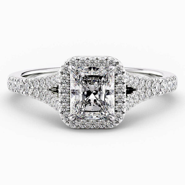 1.40 Carat Radiant Cut Halo Natural Diamond Engagement Ring GIA Certified