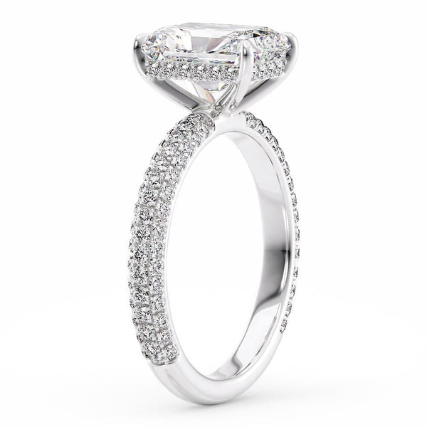 4.70 Carat Emerald Shape Hidden Halo Blue Sapphire Engagement Ring