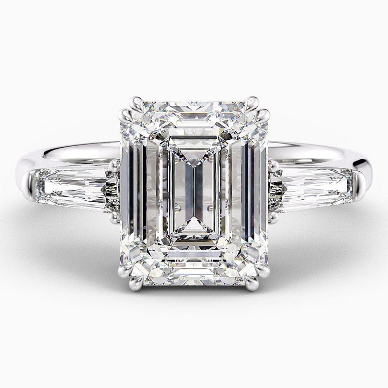 3.60 Carat Emerald Cut Three Stone Lab Grown Diamond Engagement Ring
