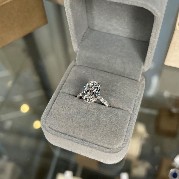 5 Carat Oval Cut Hidden Halo Lab Grown Diamond Engagement Ring