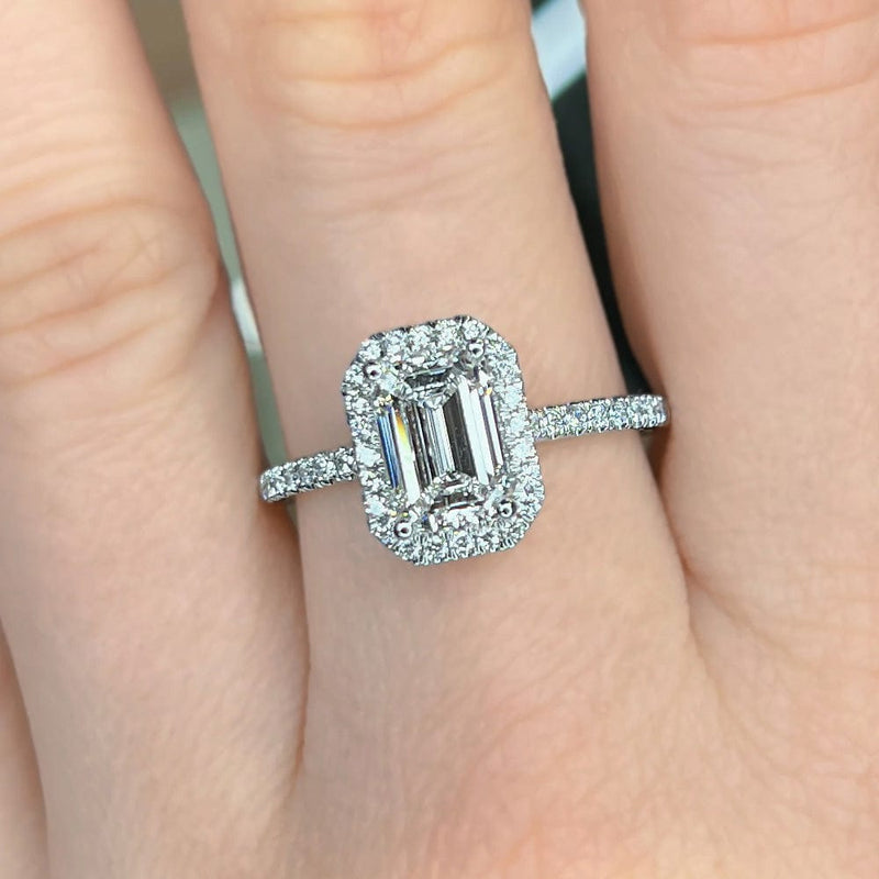 Emerald Cut Halo Lab Grown Diamond Engagement Ring