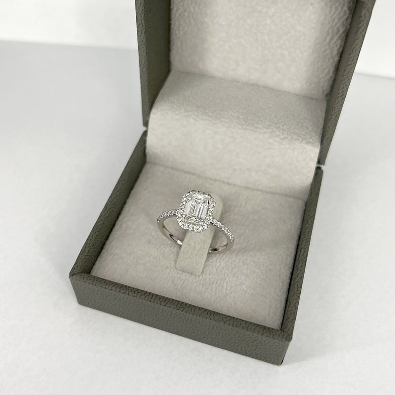 2.25 Carat Emerald Shape Halo Moissanite Engagement Ring