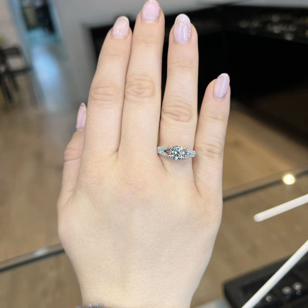 Round Cut Split Shank Lab Grown Diamond Engagement Ring