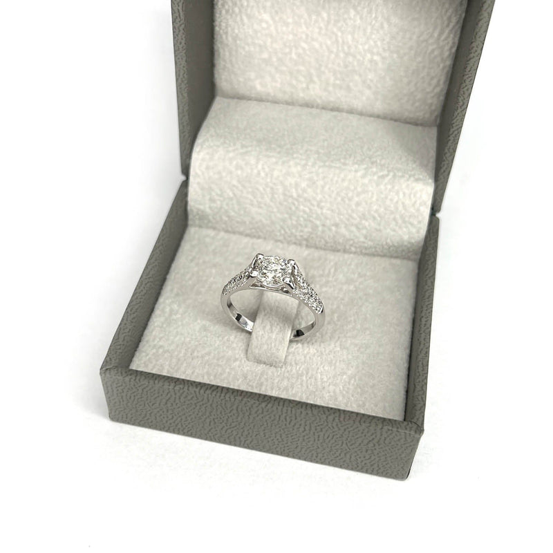 1.30 Carat Round Cut Pave Split Shank Natural Diamond Engagement Ring GIA Certified