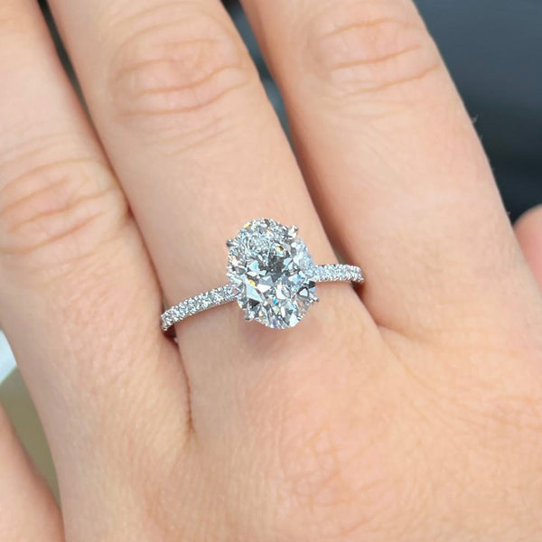 2.40 Carat Oval Cut Hidden Halo Lab Grown Diamond Engagement Ring