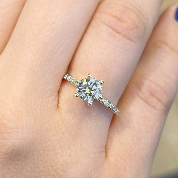 Round Cut Pave Setting Natural Diamond Engagement Ring
