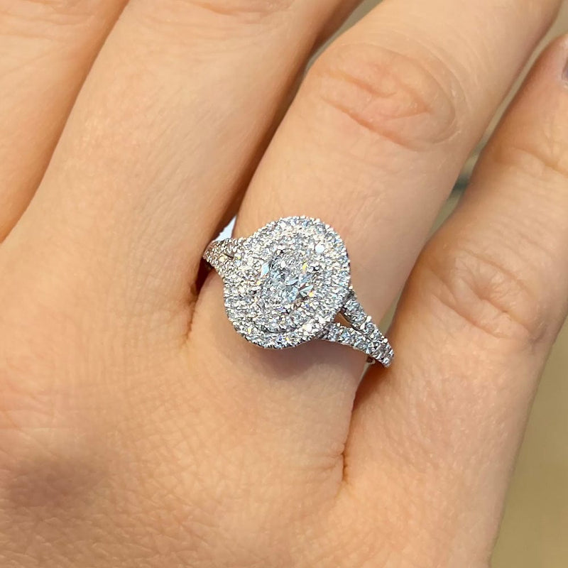 Simon G Double Halo 18K - White Gold Diamond Engagement Ring. Arthur's  Jewelers