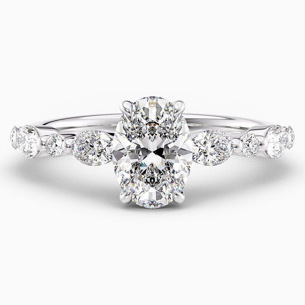 Oval Cut Shared Prong Natural Diamond Engagement Ring