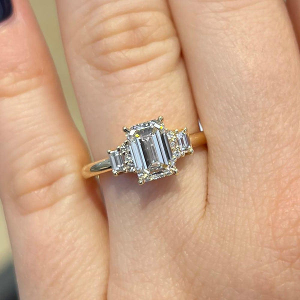 Moira Three Stone 1.80ct Emerald Cut Lab Grown Diamond Engagement Ring 14K White Gold 1.5 Carat As Shown 18K White Gold