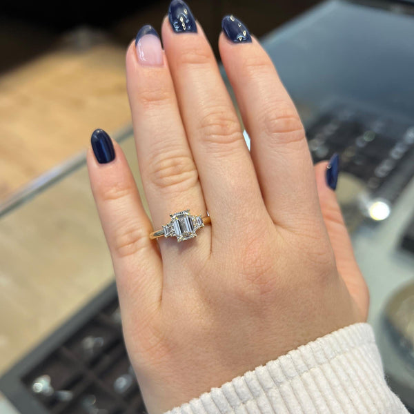 Emerald Cut Three Stone Lab Grown Diamond Engagement Ring