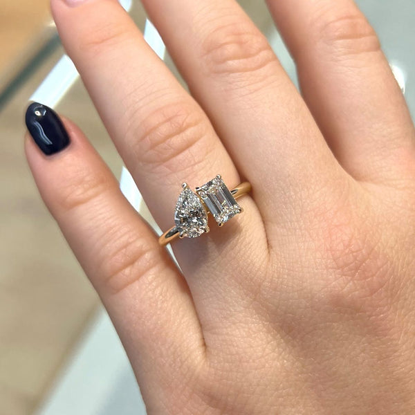 3 Carat Pear and Emerald Cut Two Stone Lab Grown Diamond Engagement Ring