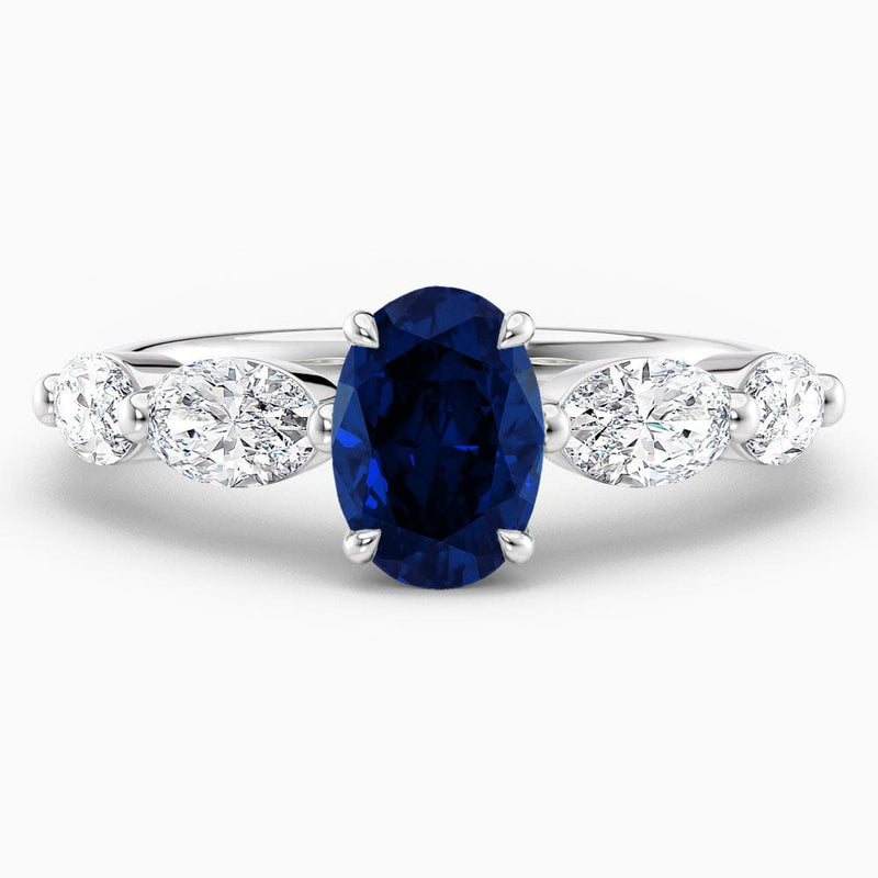 Oval Cut Blue Sapphire Shared Prong Engagement Ring
