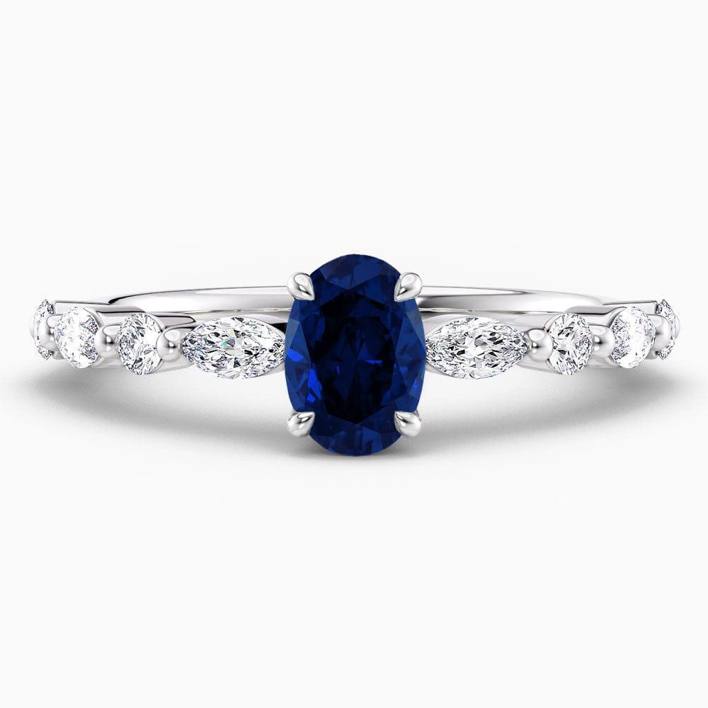 2 Carat Oval Shape Shared Prong Blue Sapphire Engagement Ring - Featured Image