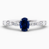 Oval Cut Shared Prong Blue Sapphire Engagement Ring