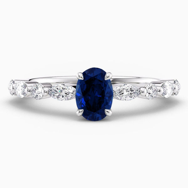 2 Carat Oval Shape Shared Prong Blue Sapphire Engagement Ring