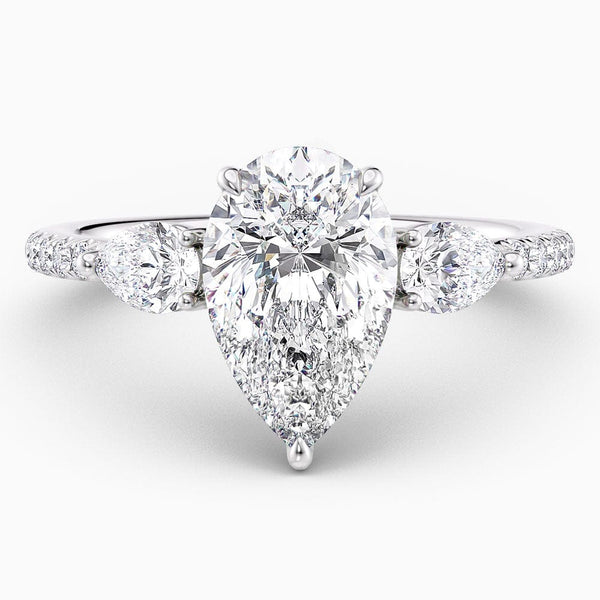 Pear Cut Three Stone Natural Diamond Engagement Ring