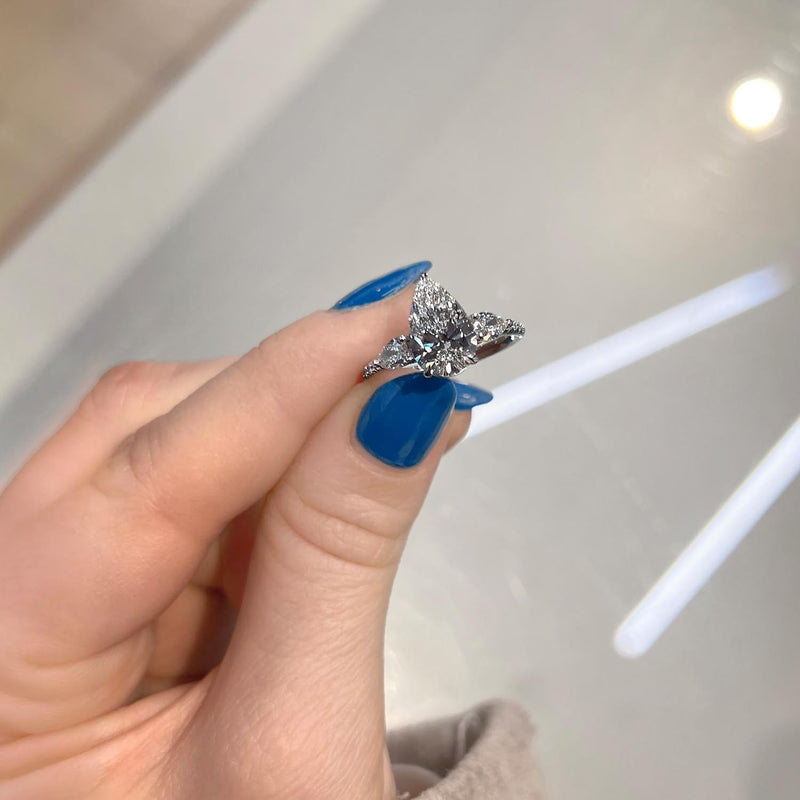 Pear Cut Three Stone Natural Diamond Engagement Ring